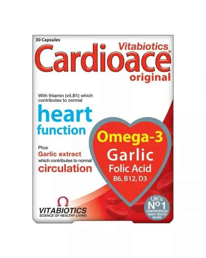 Vitabiotics Cardioace Original Capsules With Omega-3, Folic Acid, Thiamin, & Garlic For Healthy Heart Function, Pack of 30's