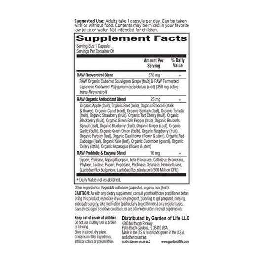 Garden of Life Raw Resveratrol 350mg Raw - 60 Capsules Garden of Life