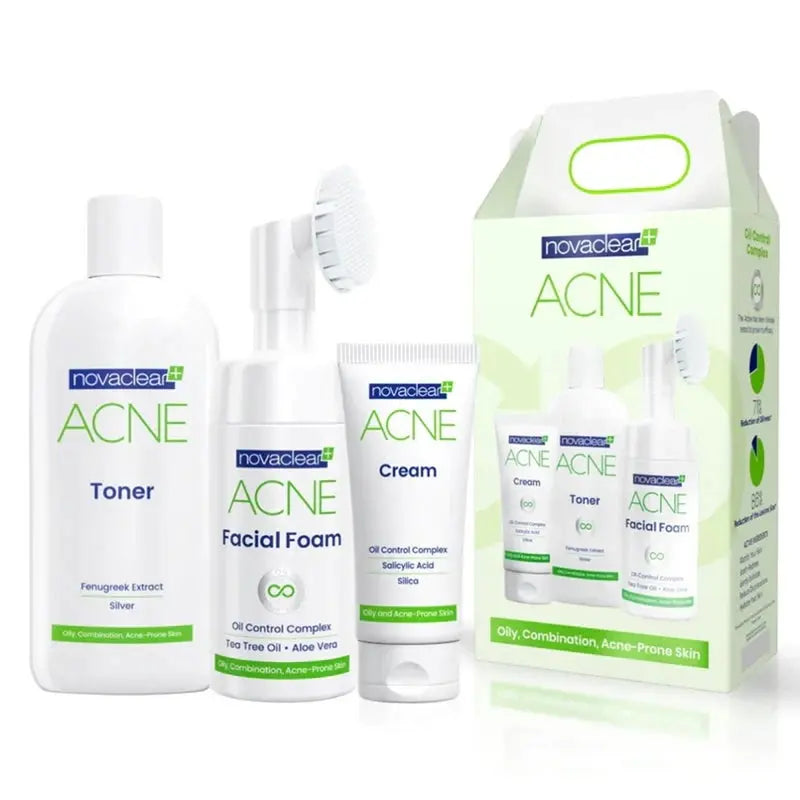 Novaclear Acne Kit With Acne Facial Foam 100ml + Acne Toner 150ml + Acne Cream For Oily, Combination & Acne-Prone Skin 40ml Novaclear