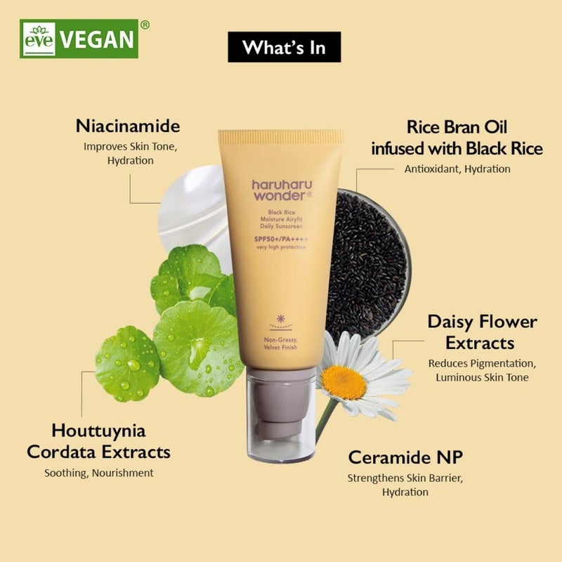 Haruharu Wonder Black Rice Moisture Airyfit Daily Sunscreen With SPF50+ & PA ++++ 50ml Haruharu Wonder