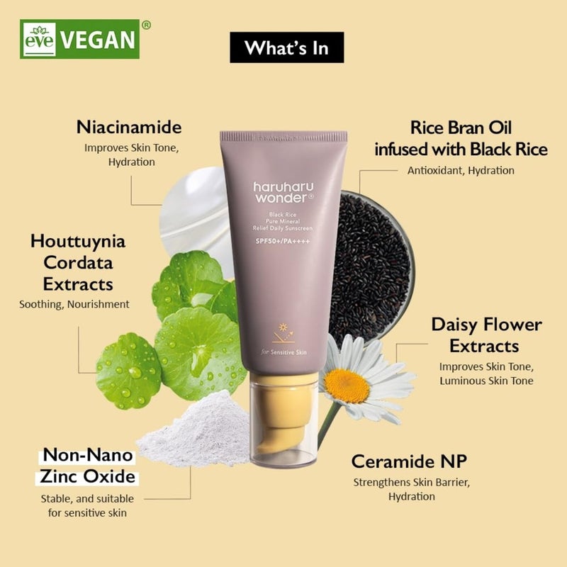 Haruharu Wonder Black Rice Pure Mineral Relief Daily Sunscreen With SPF50+ & PA++++ 50ml Haruharu Wonder