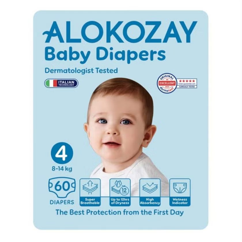Alokozay Baby Diapers, Size 4, 8-14kg, Pack of 60's Alokozay