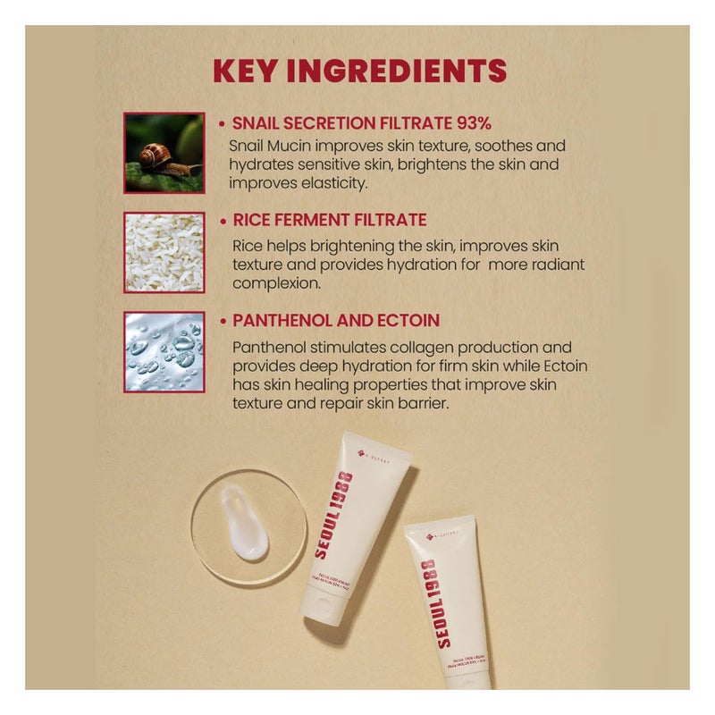 K-Secret Seoul 1988 Snail Mucin 93% + Rice Extract Cream 100ml K-Secret