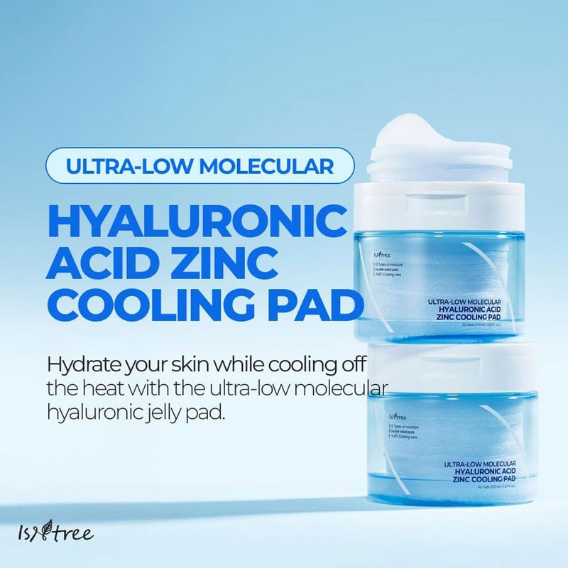 Isntree Ultra Low Molecular Hyaluronic Acid & Zinc Facial Cooling Pads, Pack of 60's