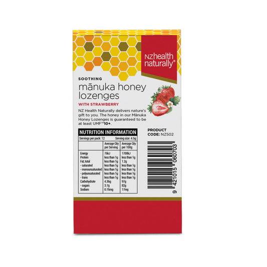 NZ Health UMF 10+ Manuka Honey Kids Lozenges Strawberry - Soothes Sore Throat with Propolis Natural & Safe - 12s NZ Health