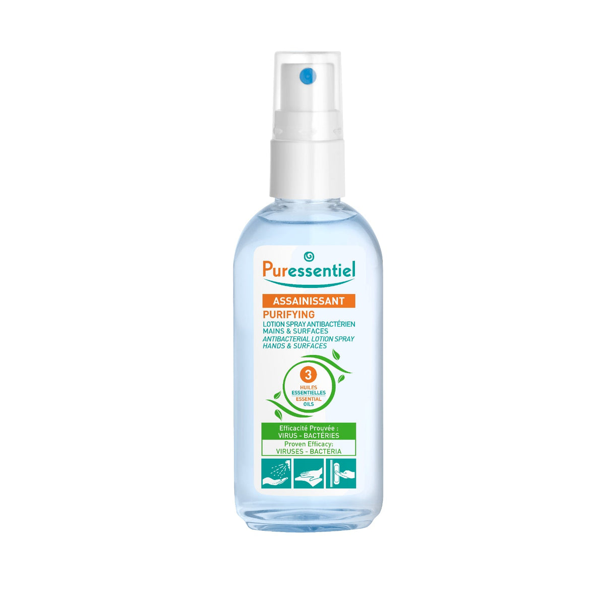 Puressentiel Purifying Antibacterial Lotion Spray Hands & Surfaces with 3 Essential Oils 80ml Puressentiel
