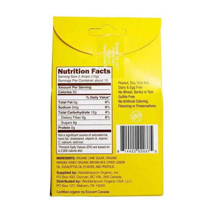 Wedderspoon Organic Manuka Honey Drops Lemon 120g 20's