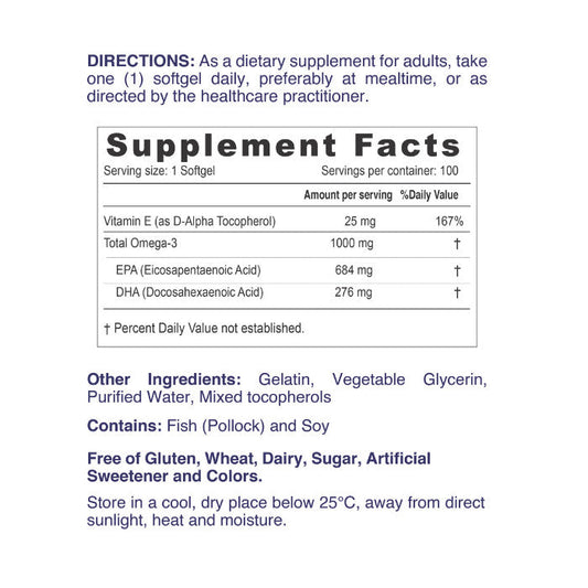 Nordic Sunshine Ultra Concentrated Omega-3 1000mg with Vitamin E, Heart, Brain & Immunity Support – 100 Softgels Nordic Sunshine