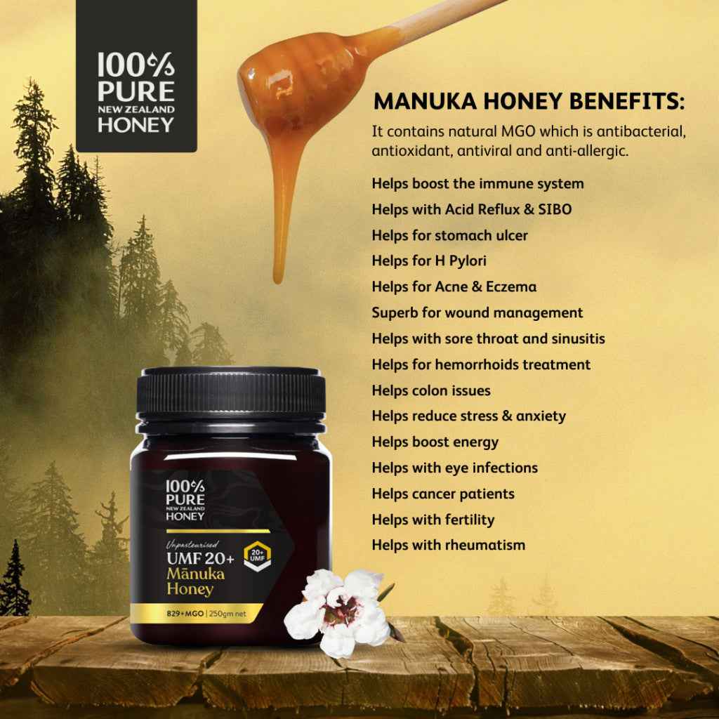Pure 100% New Zealand Manuka Honey UMF20+ MGO826+ 250g