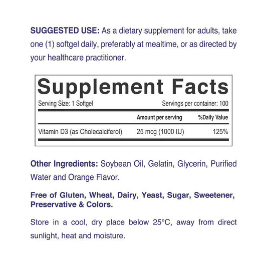 Nordic Sunshine Vitamin D3 1000 IU, Immune, Bone & Mood Support for Healthy Calcium Absorption – 100 Softgels Nordic Sunshine