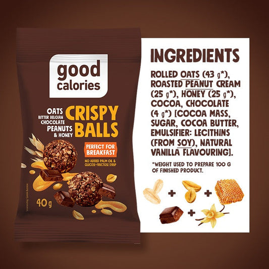 Good Calories Oats Bitter Belgian Chocolate Peanuts & Honey Crispy Balls – 40g Good Calories