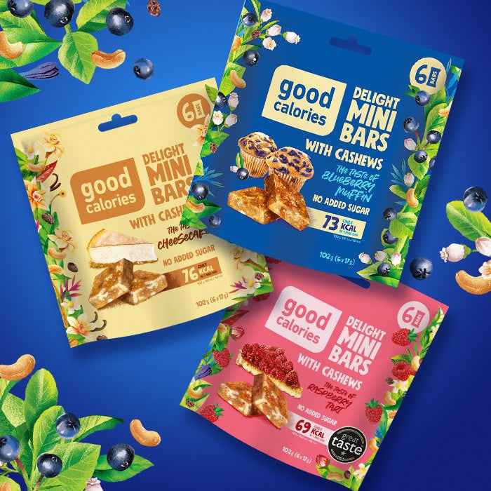 Good Calories Delight Mini Bars Blueberry Muffin with Cashews, Source of Potassium & Magnesium, 73 Kcal Per Bar, No Sugar - 102g