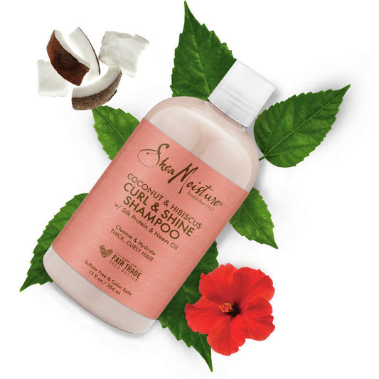 Shea Moisture Coconut and Hibiscus Curl & Shine Shampoo Sulphate Free Cleanser for Curly and Thick Hair 384ml Shea Moisture