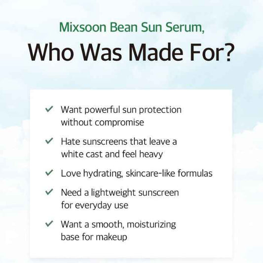 Mixsoon Bean Sun Serum (SPF50+) Lightweight Hydrating Protection with Fermented Soybean Extract - 50ml