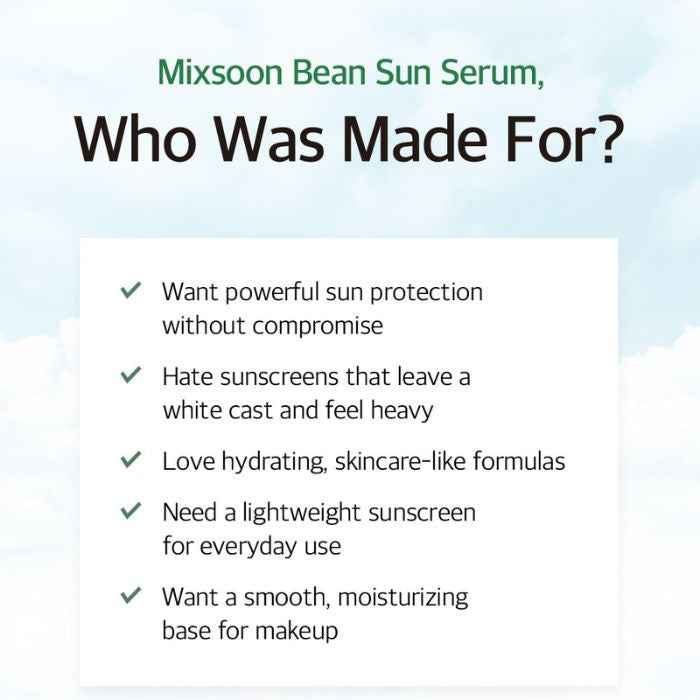 Mixsoon Bean Sun Serum (SPF50+) Lightweight Hydrating Protection with Fermented Soybean Extract - 50ml