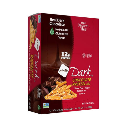 NuGo Dark Chocolate Pretzel Bar 50g, 12g Protein, Gluten Free, No Palm Oil, Pack of 12 pcs NuGo