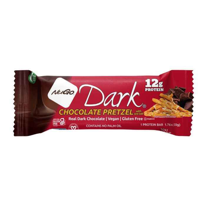 NuGo Dark Chocolate Pretzel Bar 50g, 12g Protein, Gluten Free, No Palm Oil, Pack of 12 pcs
