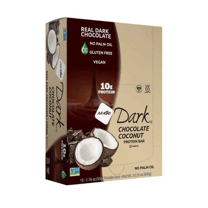 NuGo Dark Chocolate Coconut Bar 50g, 10g Vegan Protein, Gluten Free, Non-GMO, Pack of 12 pcs