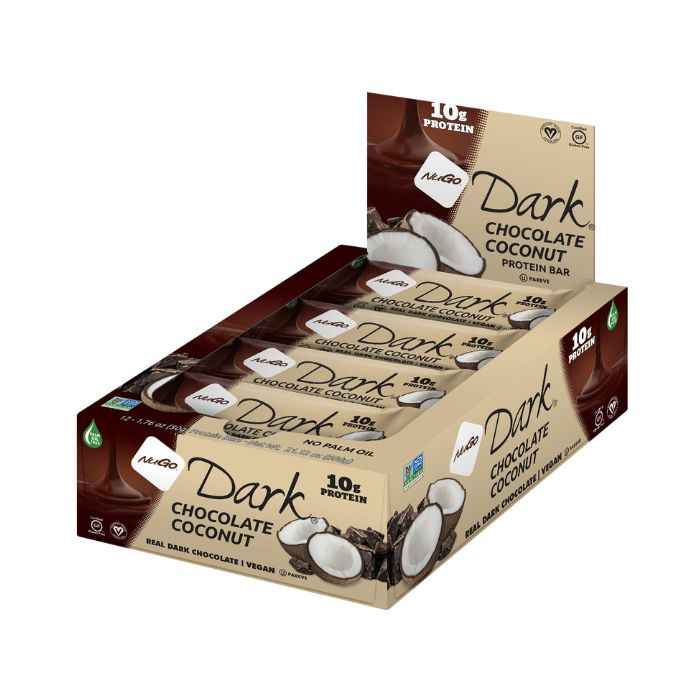 NuGo Dark Chocolate Coconut Bar 50g, 10g Vegan Protein, Gluten Free, Non-GMO, Pack of 12 pcs