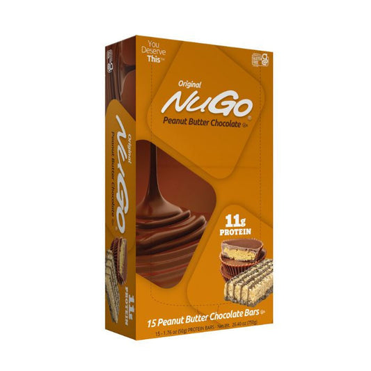 NuGo Original Peanut Butter Chocolate Protein Bar 50g, 11g Protein, Gluten Free Snack, Pack of 15 pcs NuGo