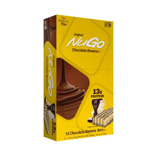 NuGo Original Banana Chocolate Protein Bar 50g, 13g Protein, Gluten Free, Real Milk Chocolate Snack, Pack of 15 pcs NuGo