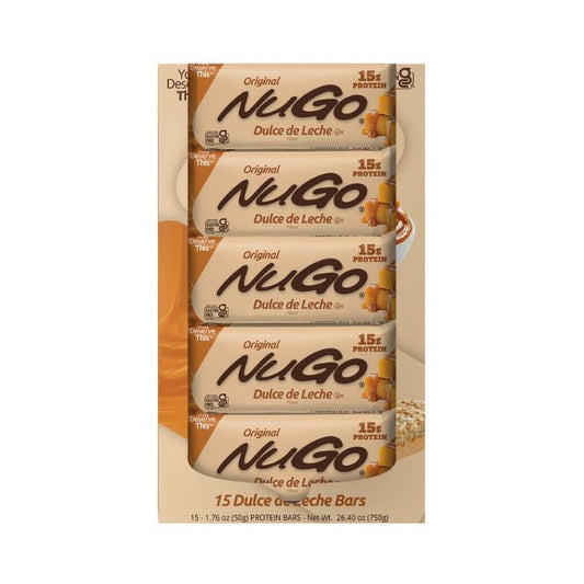 NuGo Original Dulce De Leche Bar 50g,15g Protein, Gluten Free Caramel-Inspired Crunchy Snack, Pack of 15 pcs NuGo
