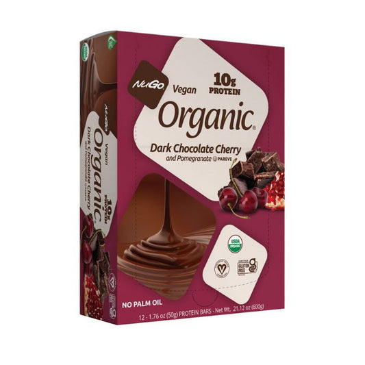 NuGo Organic Dark Chocolate Cherry Protein Bar 50g, Vegan, Gluten Free, 10g Plant Protein, Pack of 12 pcs NuGo