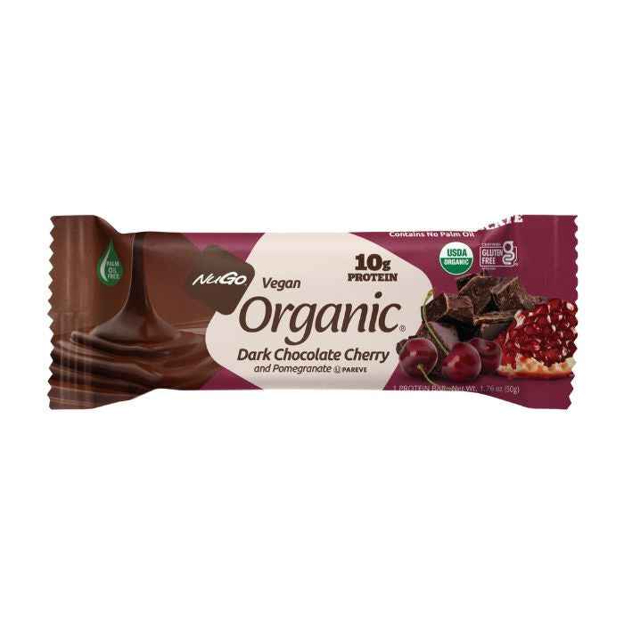 NuGo Organic Dark Chocolate Cherry Protein Bar 50g, Vegan, Gluten Free, 10g Plant Protein, Pack of 12 pcs