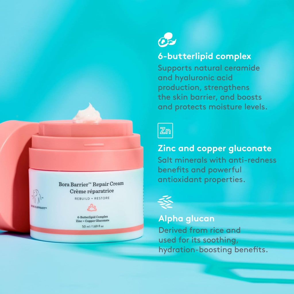 Drunk elephant bora barrier repair cream, ultra-rich moisturizer for dry and compromised skin, 50ml