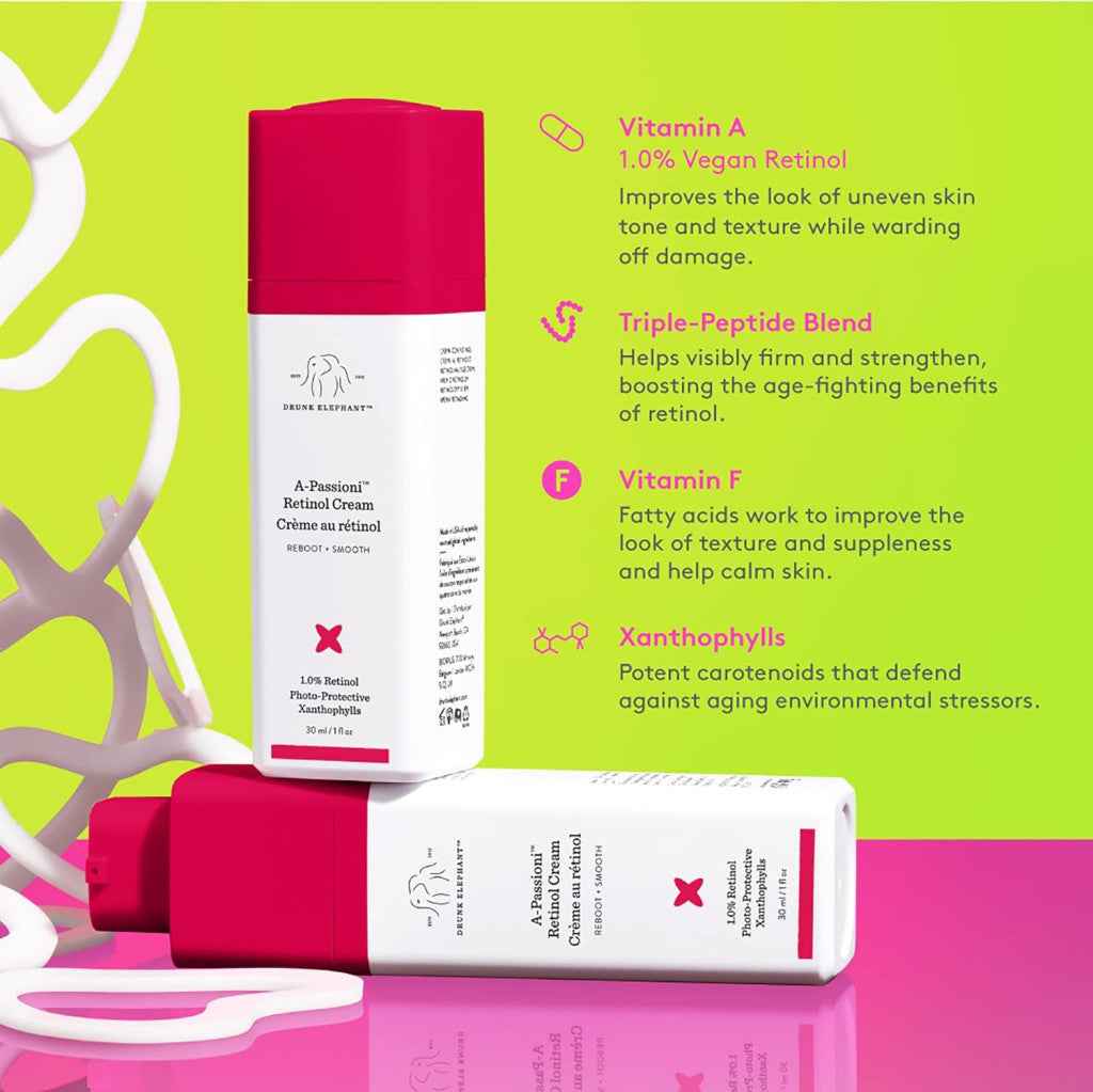 Drunk elephant a-passioni retinol cream, treatment for wrinkles, texture and radiance, 30ml