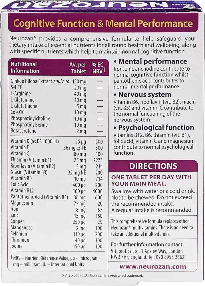 Vitabiotics Neurozan Supplement Tablets Pack of 30's