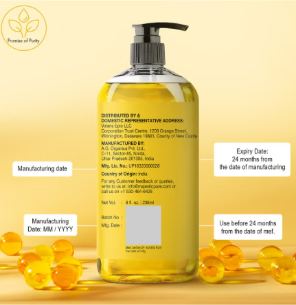 Vitamin E Oil - 236 ml| 100% Pure and Natural Cold Pressed Vitamin E oil for Skin, Scars, Face, Nails, Hair, Scalp | 20,000 IU | Non-GMO Verified | Hair & Body Oil | majestic pure