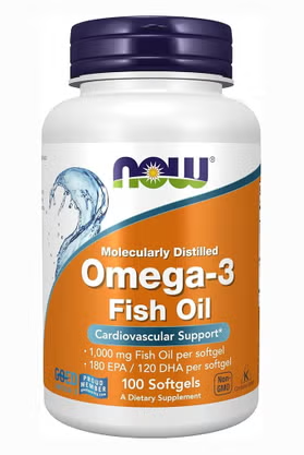 Now Omega 3 1000mg 180 EPA / 120 DHA Fish Oil Supplement Softgels, Pack of 100's NOW