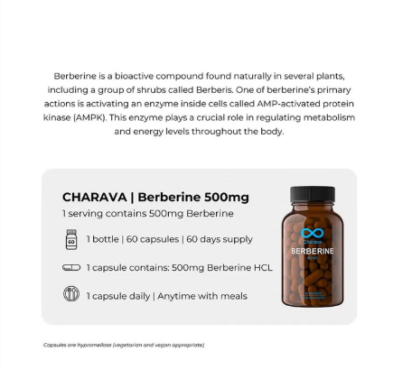 Charava Berberine 500 mg Vegan Capsules, 60 Capsules