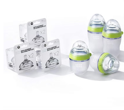 Comotomo Baby Feeding Bottles With Replacement Silicone Nipples-Green, Bundle Pack of 10 Pieces