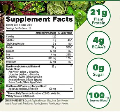 PlantFusion Complete Plant Protein Powder Natural - No Stevia 1Lbs PlantFusion
