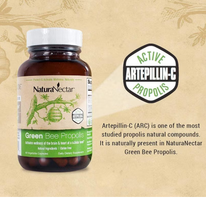 NaturaNectar Green Bee Propolis Vegetable Capsule For Brain, Heart & Immune Support 60's