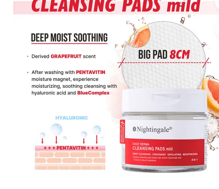 Nightingale Daily Derma Deep Facial Cleansing Pads For All Skin Types 270ml, Pack of 70’s Nightingale