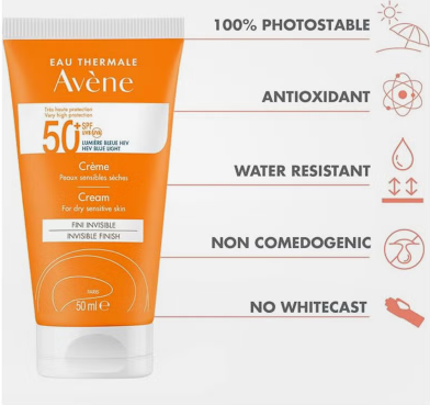 Avene Very High Protection SPF50+ Invisible Finish Cream For Dry Sensitive Skin 50ml - PROMO PACK