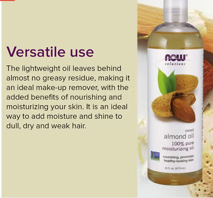 Now Solutions 100% Pure Sweet Almond Moisturizing Oil 473ml NOW