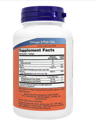 Now Extra Strength 1000mg Cod Liver Oil Softgels, Pack of 90's NOW