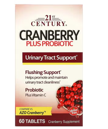21st Century Cranberry Plus Probiotic Tablets For Urinary Tract Support, Pack of 60's