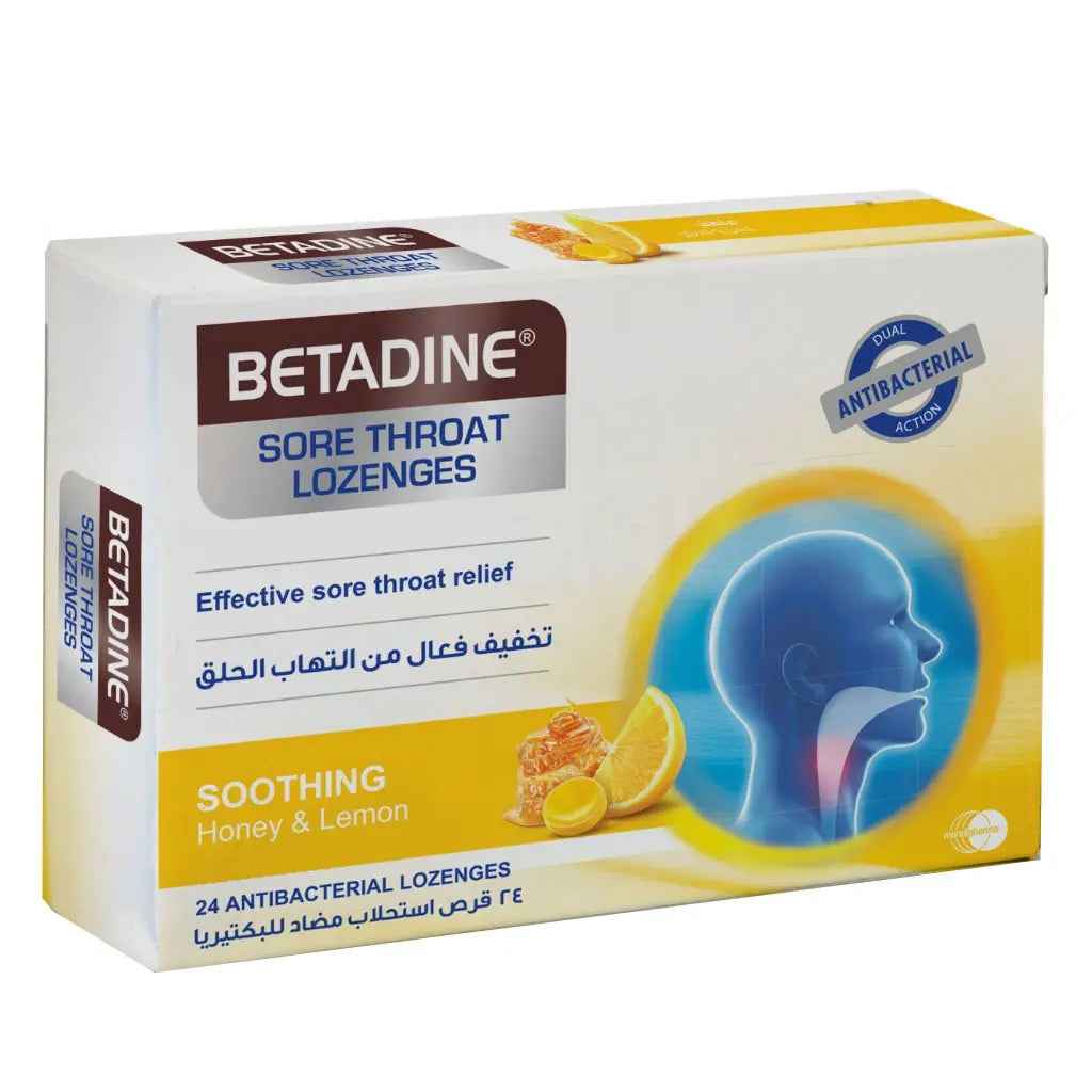 Betadine Antibacterial Throat Lozenges Honey & Lemon – Pack of 24