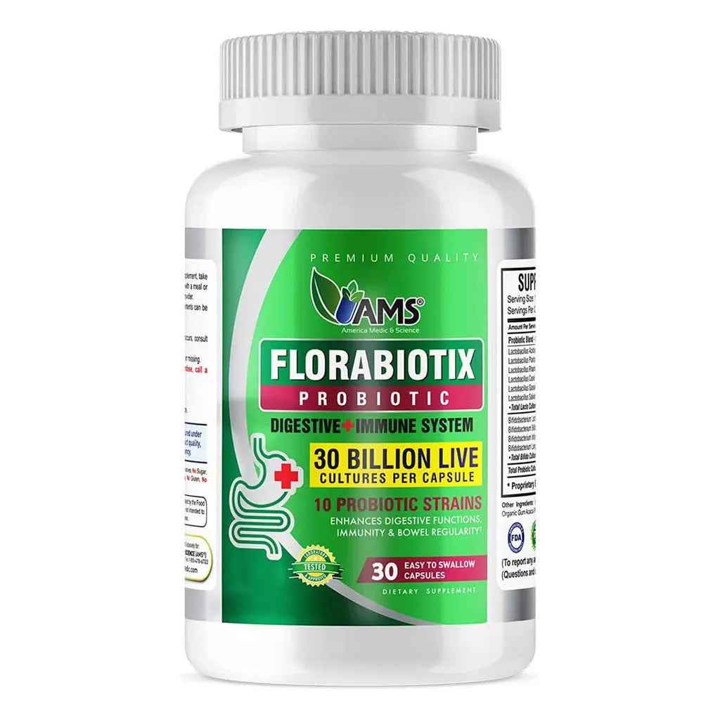 Ams florabiotix 30 billion probiotic capsule for digestion, bowel regularity & immunity support, pack of 30's