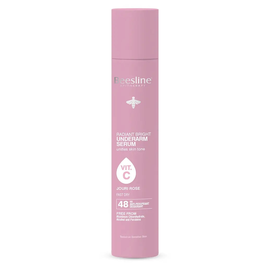 Beesline Radiant Bright Vitamin C Enriched Fast Dry Underarm Serum, Aluminum Free Antiperspirant Deodorant - Jouri Rose 150ml Beesline