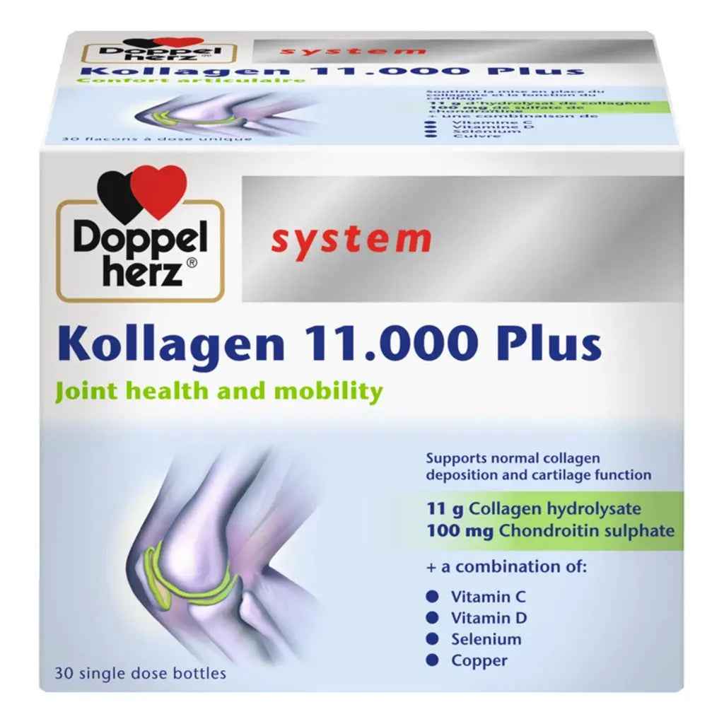 Doppelherz kollagen 11.000 plus drinkable collagen supplement for joint health, single dose phials, pack of 30's