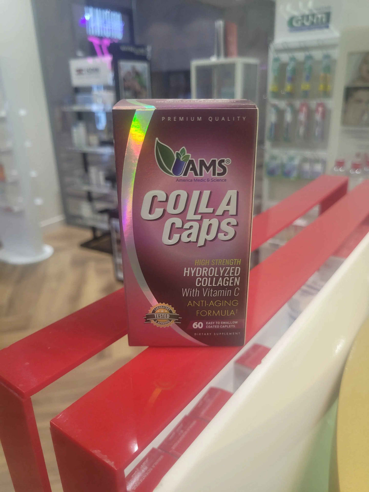 Ams colla caps anti-aging caplets with high strength hydrolysed collagen & vitamin c, pack of 60's