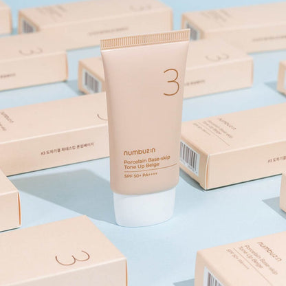 Numbuzin No 3 Porcelain Base Skip Tone Up SPF50+ PA+++ Tinted Sunscreen - Beige Color 50ml