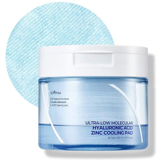 Isntree Ultra Low Molecular Hyaluronic Acid & Zinc Facial Cooling Pads, Pack of 60's