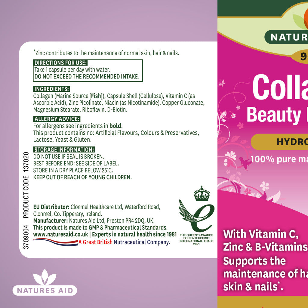 Natures Aid Collagen With Vitamin c Zinc & B-Vitamin 90 Vegetable capsules